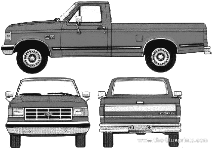 Ford F-150 Pickup (1988) - Форд - чертежи, габариты, рисунки автомобиля