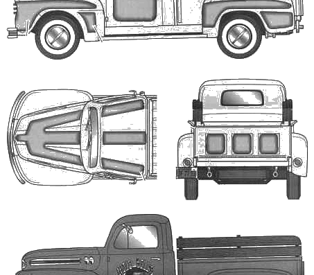 Ford F-1 Pick-up (1950) - Форд - чертежи, габариты, рисунки автомобиля