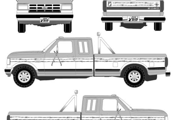Ford F-250 Super Duty Pick-up (1989) - Форд - чертежи, габариты, рисунки автомобиля