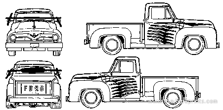Ford F100 (1955) - Форд - чертежи, габариты, рисунки автомобиля