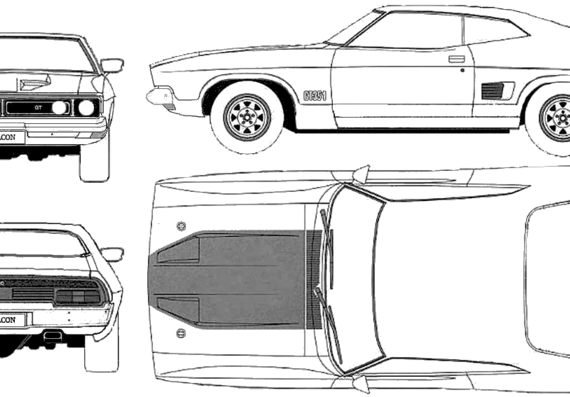 Ford Falcon XB 351 GT Coupe (AUS) (1973) - Форд - чертежи, габариты, рисунки автомобиля