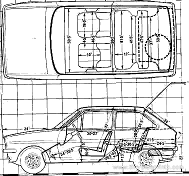Ford Fiesta Mk.I L 1.0 (1976) - Форд - чертежи, габариты, рисунки автомобиля