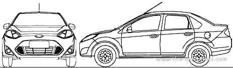 Ford Fiesta Rocam Sedan (BR) (2011) - Форд - чертежи, габариты, рисунки автомобиля