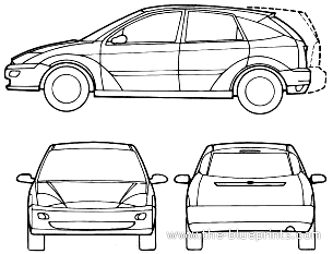 Ford Focus (1999) - Форд - чертежи, габариты, рисунки автомобиля