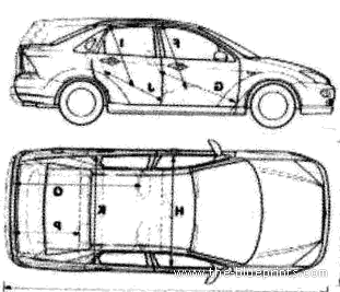 Ford Focus (2002) - Форд - чертежи, габариты, рисунки автомобиля