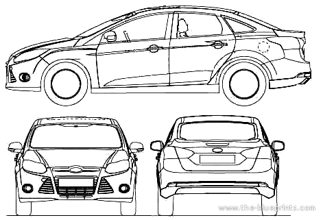 Ford Focus 4-Door (2011) - Форд - чертежи, габариты, рисунки автомобиля