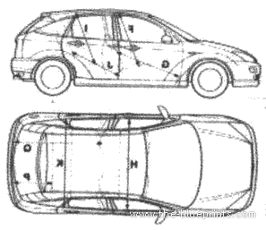 Ford Focus 5-Door (2002) - Форд - чертежи, габариты, рисунки автомобиля