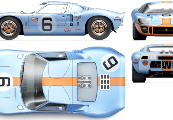 Ford GT40 (1969) - Форд - чертежи, габариты, рисунки автомобиля