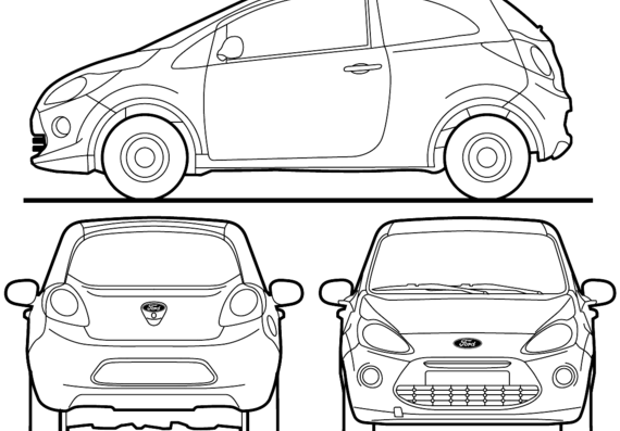 Ford Ka (2013) - Форд - чертежи, габариты, рисунки автомобиля