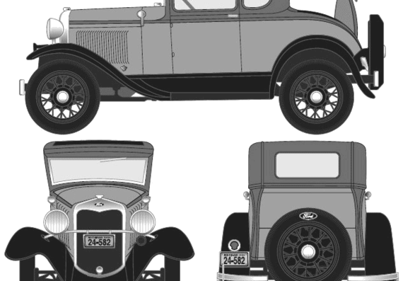 Ford Model A 5-Window Coupe (1930) - Форд - чертежи, габариты, рисунки автомобиля