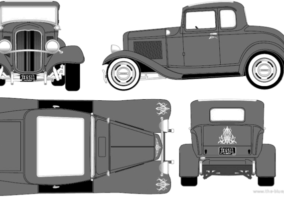 Ford Model A 5-Window Coupe Custom (1932) - Форд - чертежи, габариты, рисунки автомобиля