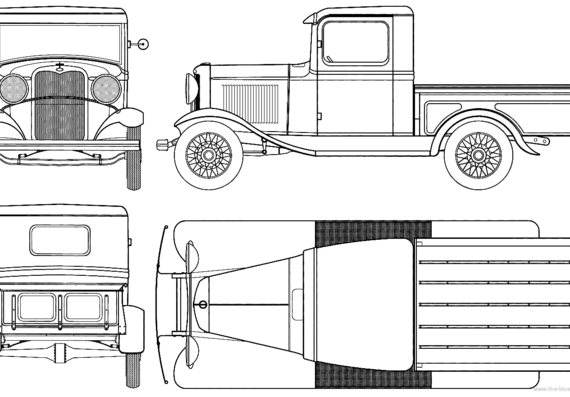 Ford Model B Pick-up (1932) - Форд - чертежи, габариты, рисунки автомобиля