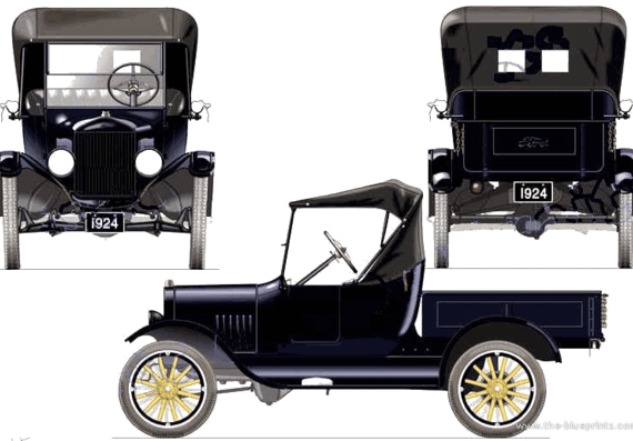 Ford Model T Pick-up (1924) - Форд - чертежи, габариты, рисунки автомобиля