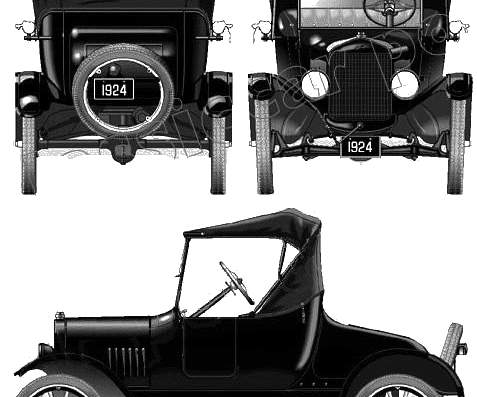 Ford Model T Runabout (1924) - Форд - чертежи, габариты, рисунки автомобиля