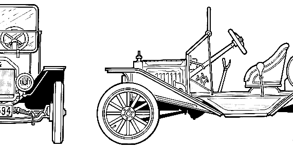 Ford Model T Speedster (1915) - Форд - чертежи, габариты, рисунки автомобиля