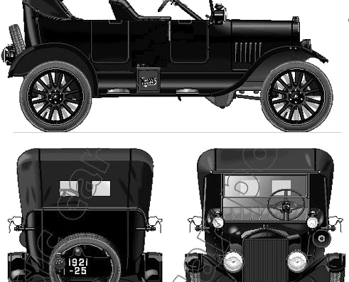 Ford Model T Tourer (1924) - Форд - чертежи, габариты, рисунки автомобиля