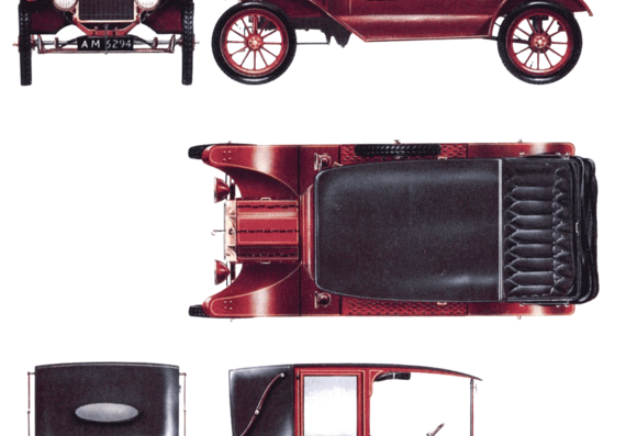 Ford Model T Town Car (1915) - Форд - чертежи, габариты, рисунки автомобиля