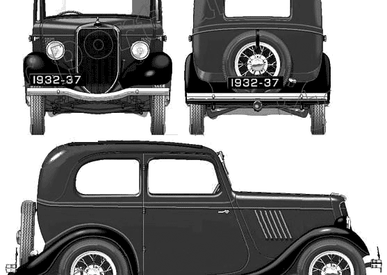 Ford Model Y 8hp Tudor (1935) - Ford - drawings, dimensions, pictures of the car