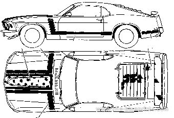 Ford Mustang Fastback (1970) - Форд - чертежи, габариты, рисунки автомобиля