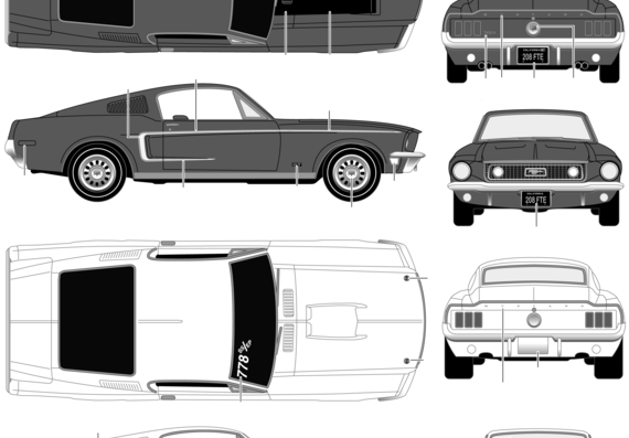 Ford Mustang GT (1968) - Форд - чертежи, габариты, рисунки автомобиля