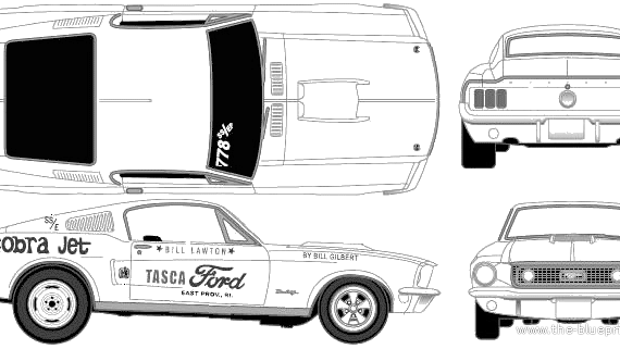 Ford Mustang GT Cobra Jet (1968) - Форд - чертежи, габариты, рисунки автомобиля