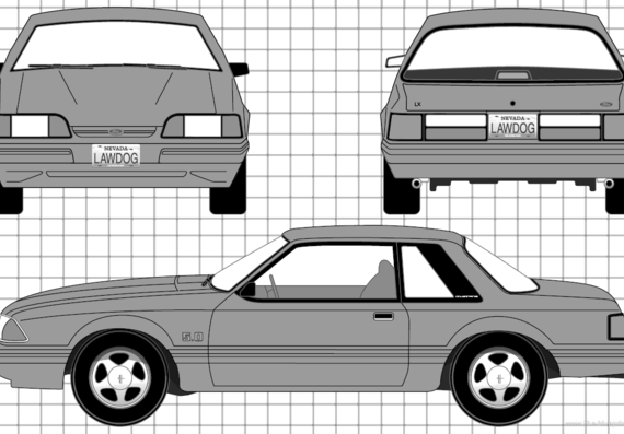 Ford Mustang LX 5.0 (1990) - Форд - чертежи, габариты, рисунки автомобиля