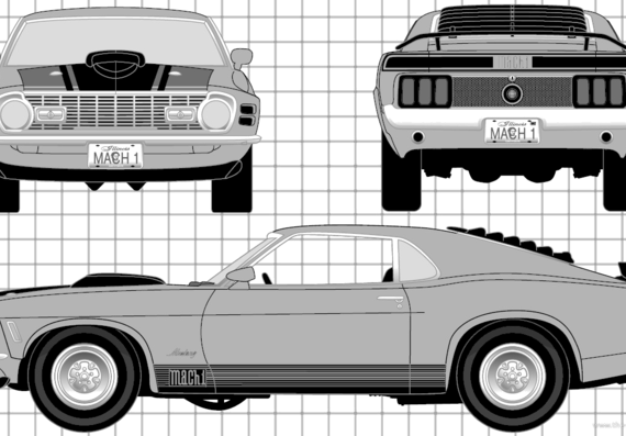 Ford Mustang Mach 1 (1970) - Форд - чертежи, габариты, рисунки автомобиля