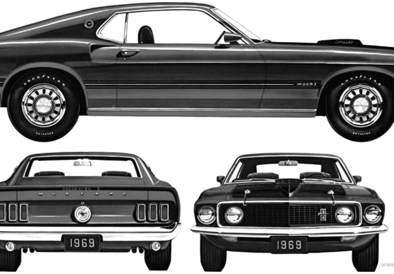 Ford Mustang Mach I 428 (1969) - Форд - чертежи, габариты, рисунки автомобиля