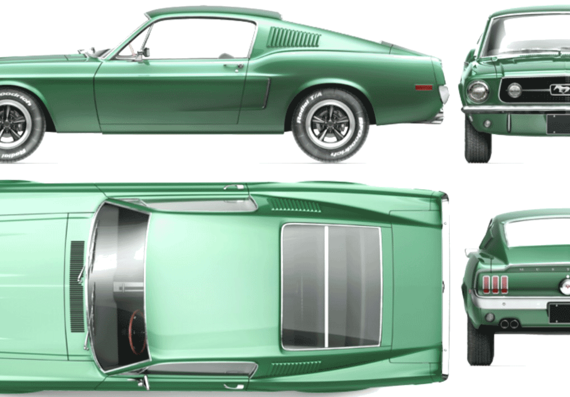 Ford Mustang Shelby GT390 Fastback (1968) - Форд - чертежи, габариты, рисунки автомобиля