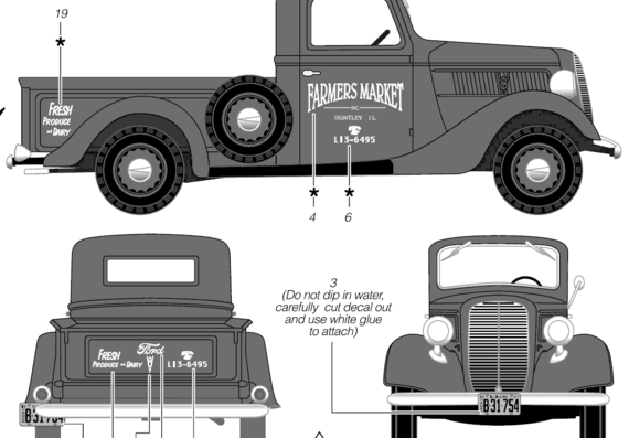 Ford Pick-up (1940) - Форд - чертежи, габариты, рисунки автомобиля