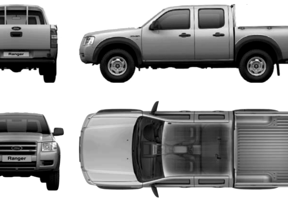 Ford Ranger Double Cab (2007) - Форд - чертежи, габариты, рисунки автомобиля