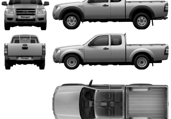 Ford Ranger Super Cab (2007) - Форд - чертежи, габариты, рисунки автомобиля