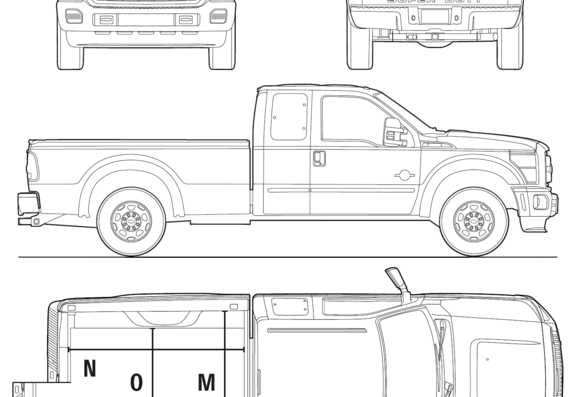 Ford Super Duty Extended Cab (2010) - Форд - чертежи, габариты, рисунки автомобиля