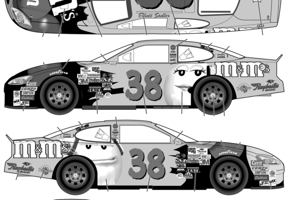 Ford Taurus Stock Car No.38 Elliot Sadler M and M - Ford - drawings, dimensions, pictures of the car