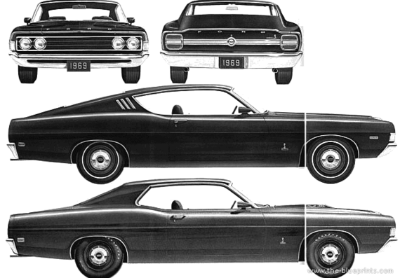 Ford Torino Cobra (1969) - Форд - чертежи, габариты, рисунки автомобиля