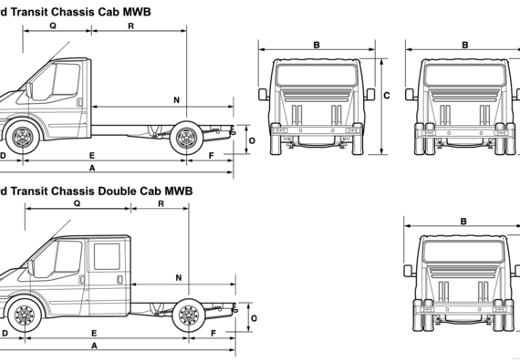 Ford Transit Chassic Cab MWB (2008) - Форд - чертежи, габариты, рисунки автомобиля