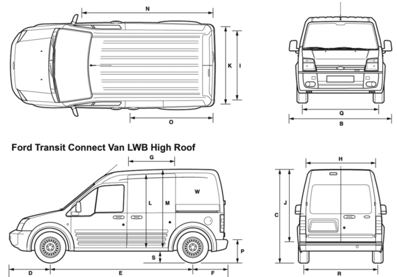 Ford Transit Connect Van (2008) - Форд - чертежи, габариты, рисунки автомобиля