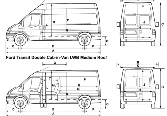 Ford Transit Van LWB (2008) - Форд - чертежи, габариты, рисунки автомобиля