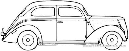 Ford Tudor Sedan (1937) - Форд - чертежи, габариты, рисунки автомобиля