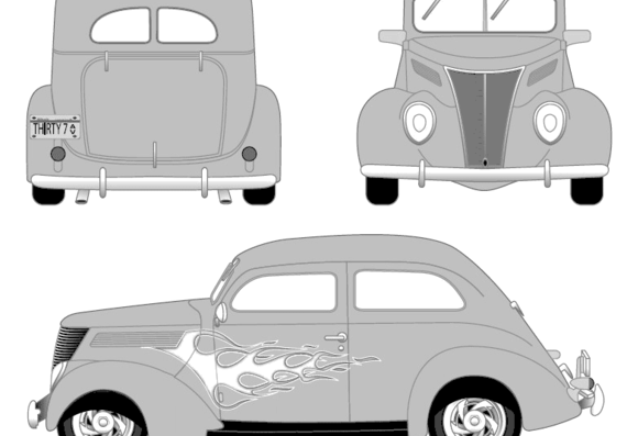 Ford Tudor Sedan Custom (1937) - Ford - drawings, dimensions, pictures of the car