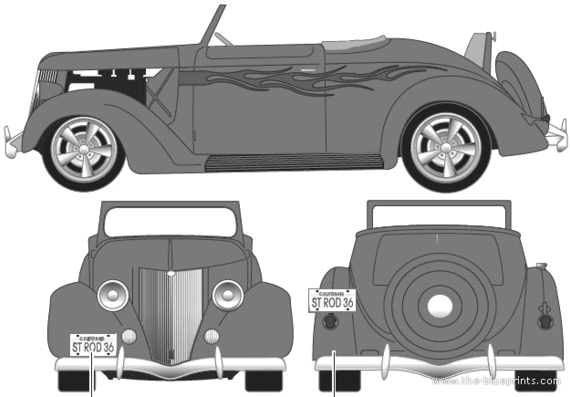 Ford V8 Convertible Coupe Custom (1936) - Форд - чертежи, габариты, рисунки автомобиля