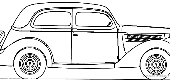 Ford V8 DeLuxe Tudor Sedan (1936) - Форд - чертежи, габариты, рисунки автомобиля