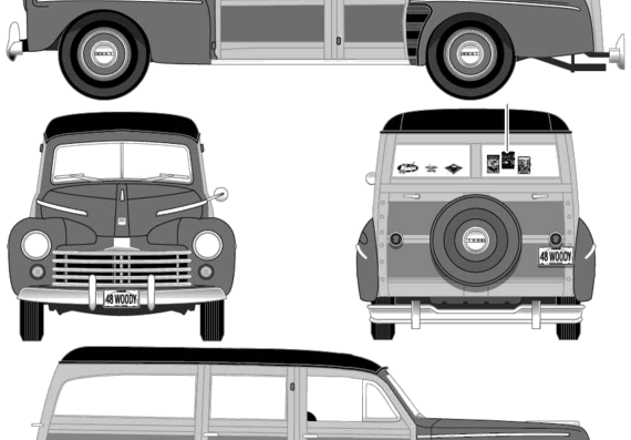 Ford Woodie Station Wagon (1948) - Форд - чертежи, габариты, рисунки автомобиля