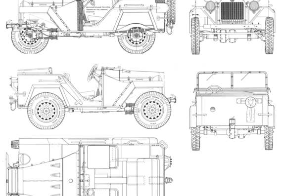 GAZ-67 (1943) - ГАЗ - чертежи, габариты, рисунки автомобиля