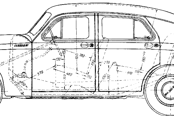 GAZ M-20 Pobeda (1948) - ГАЗ - чертежи, габариты, рисунки автомобиля