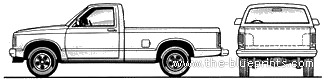 GMC S-15 Regular Cab LWB Pick-up (1984) - LMC - drawings, dimensions, car drawings