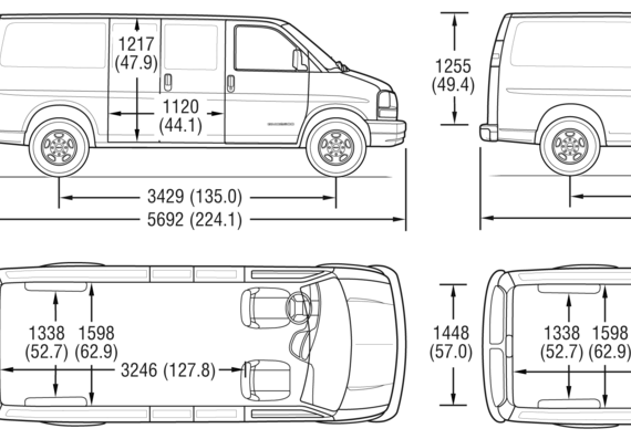 GMC Savana Cargo Vans (2007) - ЖМЦ - чертежи, габариты, рисунки автомобиля