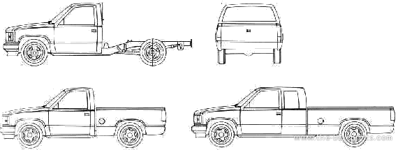 GMC Sierra (1991) - ЖМЦ - чертежи, габариты, рисунки автомобиля