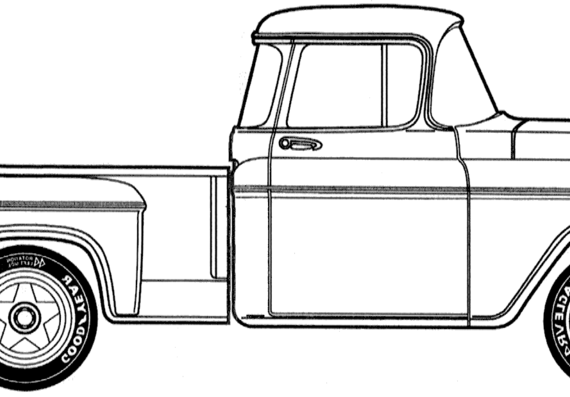 GMC Stepside 0.5 ton Pick-up (1957) - ЖМЦ - чертежи, габариты, рисунки автомобиля