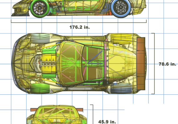 GT 2 Corvette - Шевроле - чертежи, габариты, рисунки автомобиля